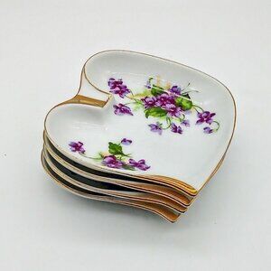 Vintage Lefton Purple Violets Porcelain Ashtrays (4)
